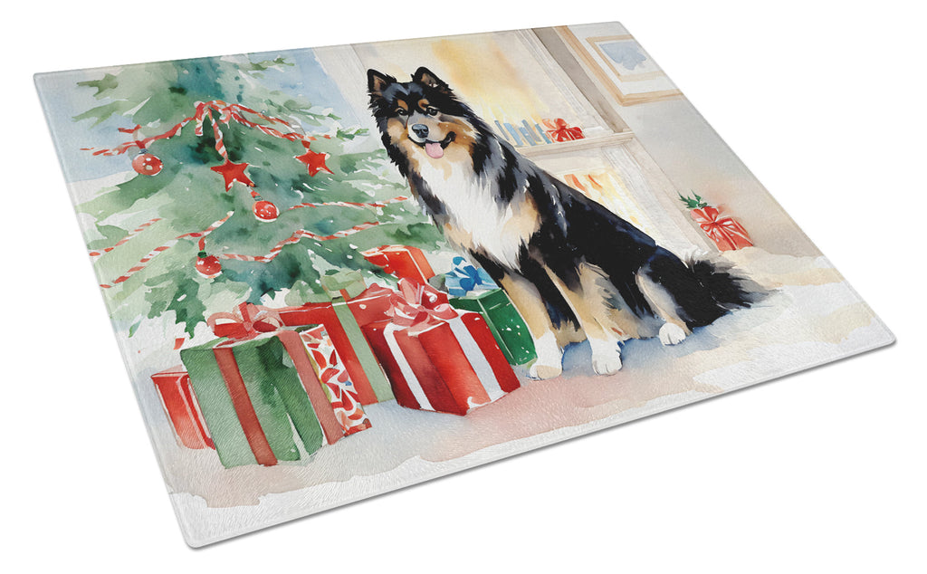 Finnish Lapphund Cozy Christmas Cutting Board Tempered Glass Kitchen Cutting Surface, Heat Resistant Chopping, Non-Slip Feet, Food Prep & Serving