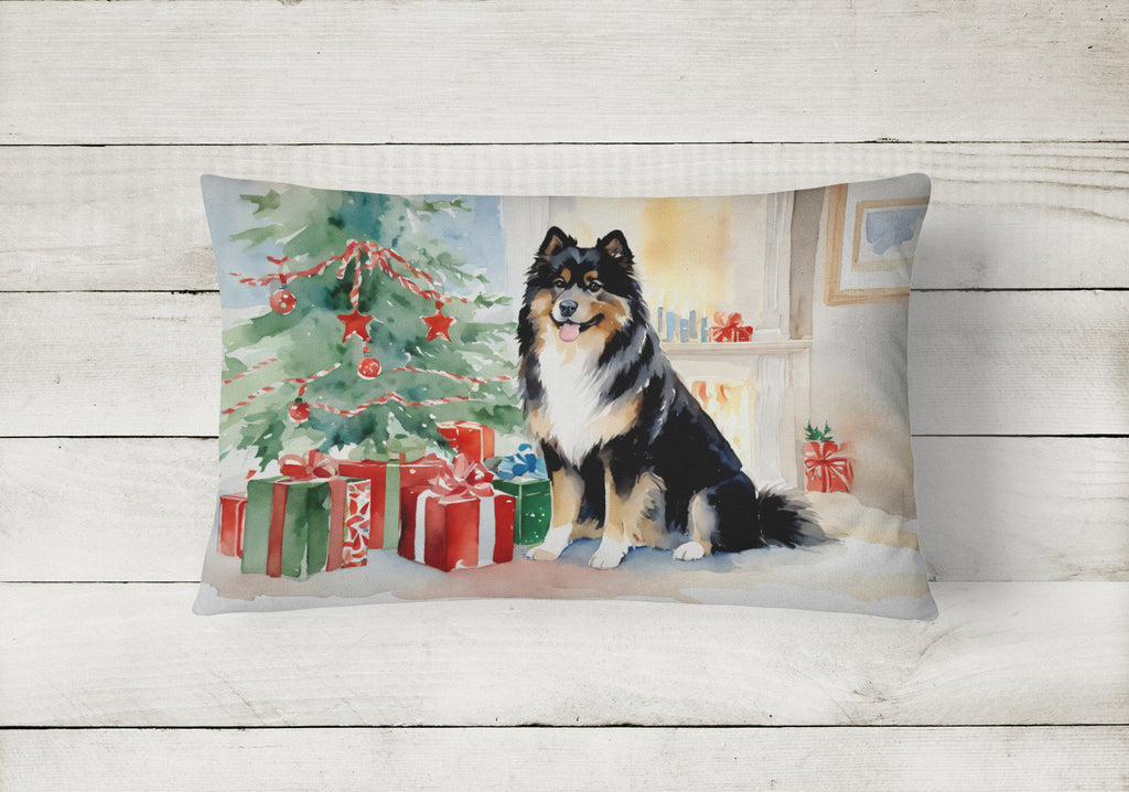 Finnish Lapphund Cozy Christmas Decorative Throw Pillow 12x16 Indoor Outdoor Accent Cushion, Fabric Cover with Insert for Sofa, Bed, Porch & Living Room