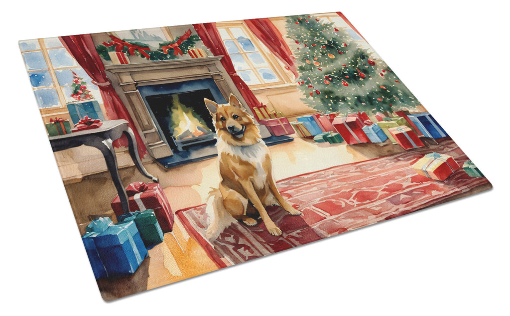 Finnish Spitz Cozy Christmas Cutting Board Tempered Glass Kitchen Cutting Surface, Heat Resistant Chopping, Non-Slip Feet, Food Prep & Serving