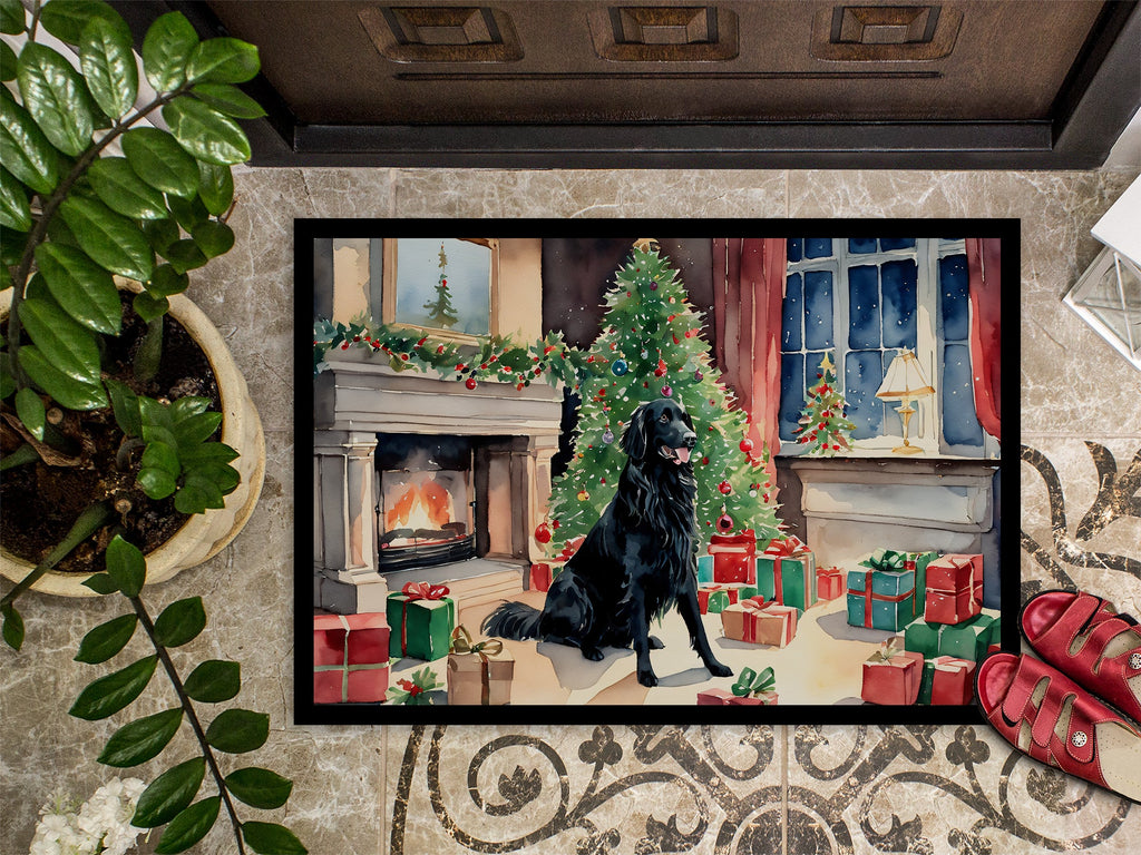 Flat-Coated Retriever Cozy Christmas Doormat Indoor Outdoor 18H X 27W Front Door Mat Rugs for Entryway, Non Slip Washable