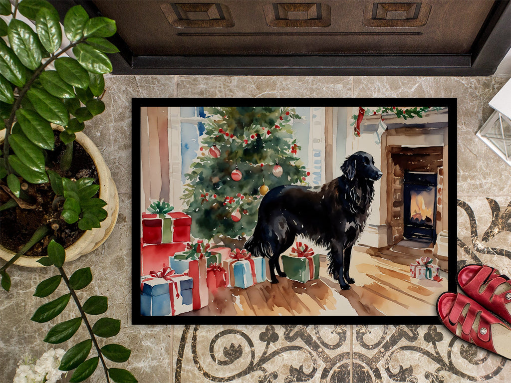 Flat-Coated Retriever Cozy Christmas Doormat Indoor Outdoor 24H X 36W Front Door Mat Rugs for Entryway, Non Slip Washable Low Pile,