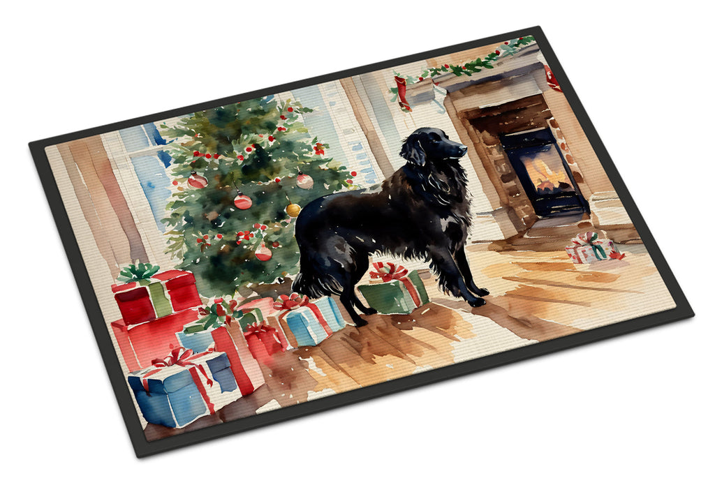 Flat-Coated Retriever Cozy Christmas Doormat Indoor Outdoor 18H X 27W Front Door Mat Rugs for Entryway, Non Slip Washable