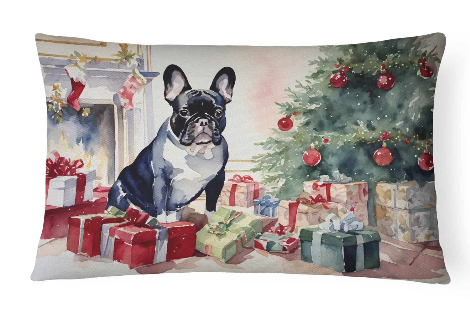 French Bulldog Cozy Christmas Decorative Throw Pillow 12x16 Indoor Outdoor Accent Cushion, Fabric Cover with Insert for Sofa, Bed, Porch & Living Room