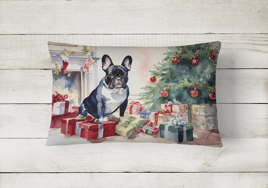 French Bulldog Cozy Christmas Decorative Throw Pillow 12x16 Indoor Outdoor Accent Cushion, Fabric Cover with Insert for Sofa, Bed, Porch & Living Room