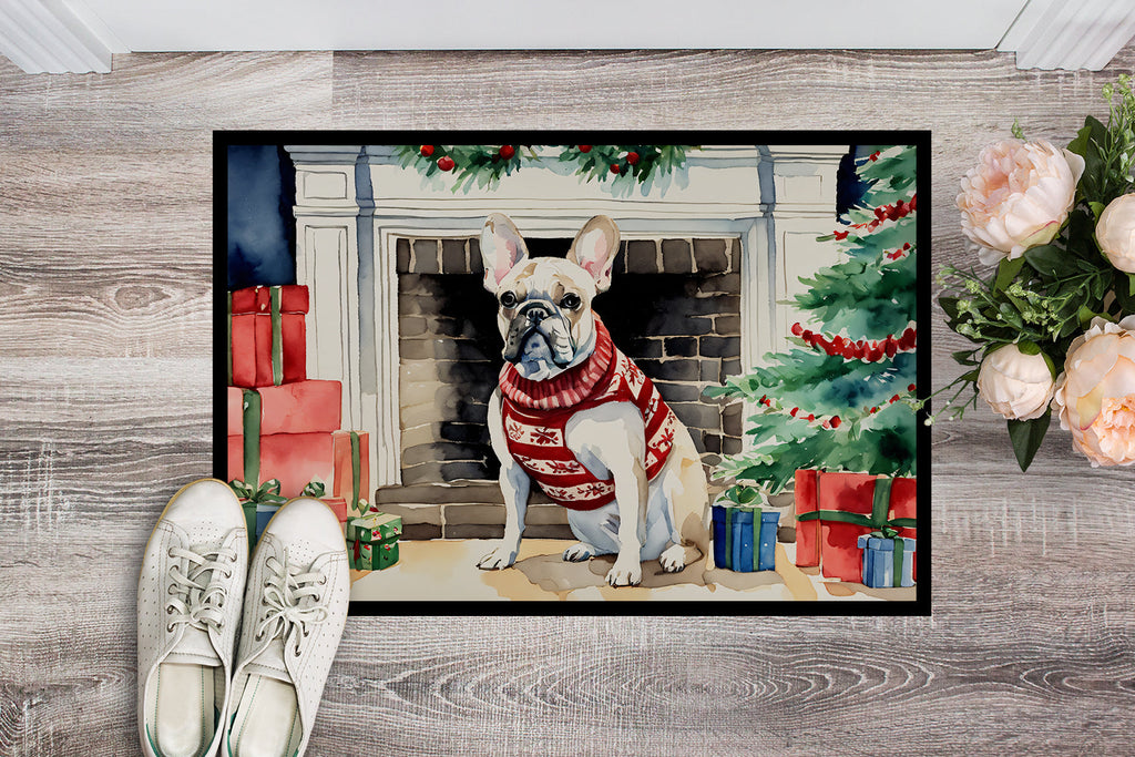 French Bulldog Cozy Christmas Doormat Indoor Outdoor 24H X 36W Front Door Mat Rugs for Entryway, Non Slip Washable Low Pile,
