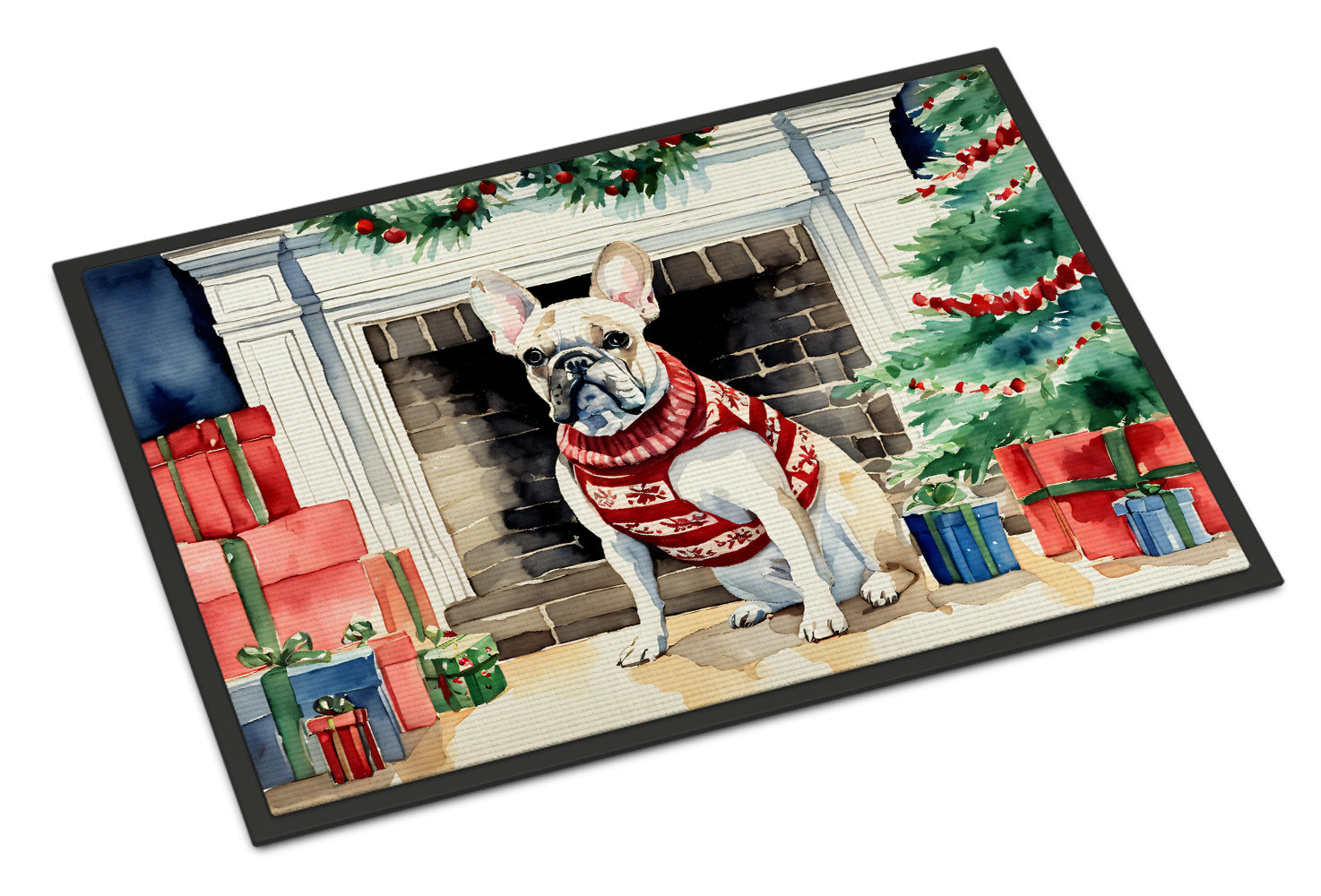 French Bulldog Cozy Christmas Doormat Indoor Outdoor 18H X 27W Front Door Mat Rugs for Entryway, Non Slip Washable