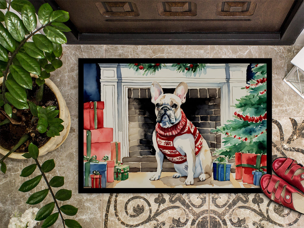 French Bulldog Cozy Christmas Doormat Indoor Outdoor 18H X 27W Front Door Mat Rugs for Entryway, Non Slip Washable