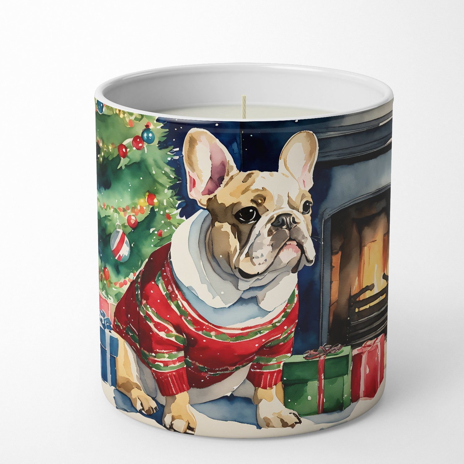 French Bulldog Cozy Christmas Decorative Soy Candle Nature Soy Wax Essential Oil Home Decor Ideal for Bedroom Kitchen Bath Office Gift, 10 oz