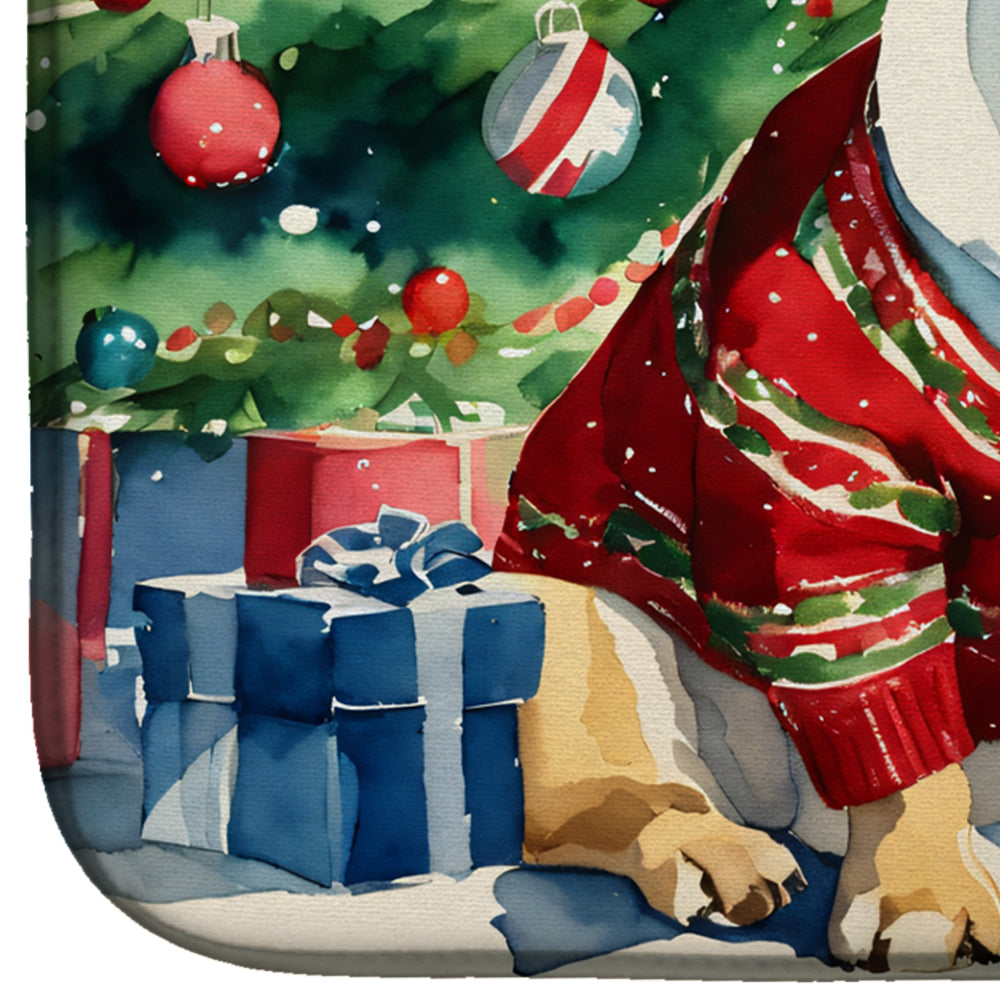 French Bulldog Cozy Christmas Dish Drying Mat Absorbent Dish Drying Mat Pad for Kitchen Counter Dish Drainer Mat for Countertop, 14 x 21", Multicolor
