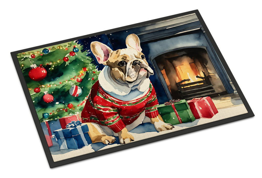 French Bulldog Cozy Christmas Doormat Indoor Outdoor 24H X 36W Front Door Mat Rugs for Entryway, Non Slip Washable Low Pile,