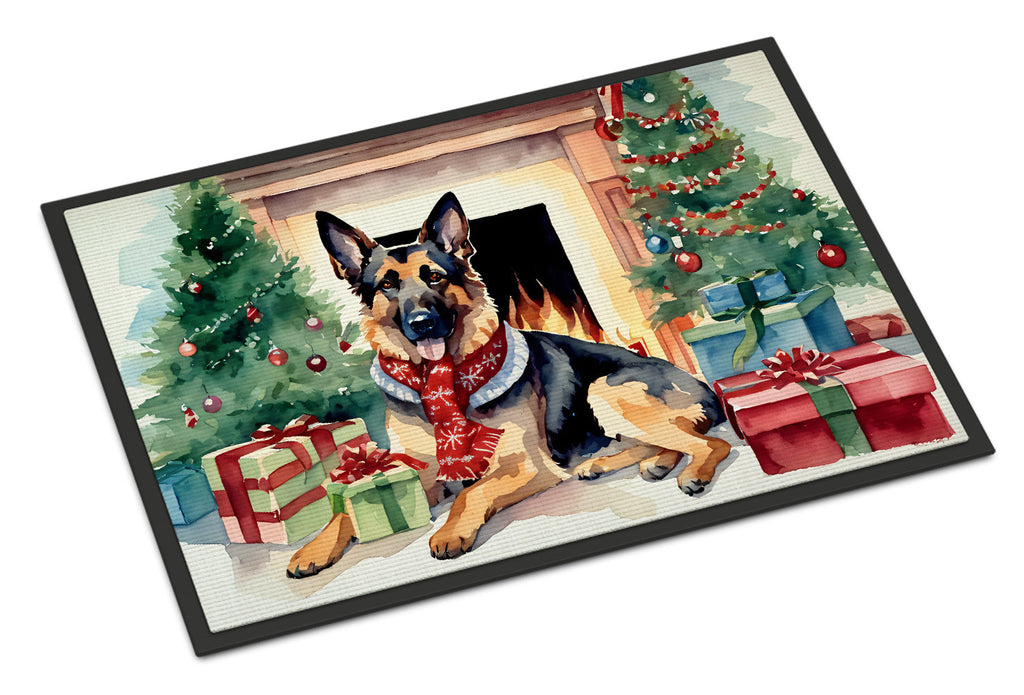 German Shepherd Cozy Christmas Doormat Indoor Outdoor 24H X 36W Front Door Mat Rugs for Entryway, Non Slip Washable Low Pile,