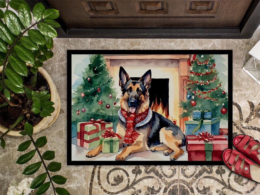 German Shepherd Cozy Christmas Doormat Indoor Outdoor 24H X 36W Front Door Mat Rugs for Entryway, Non Slip Washable Low Pile,