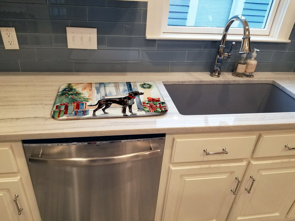 German Shorthaired Pointer Cozy Christmas Dish Drying Mat Absorbent Dish Drying Mat Pad for Kitchen Counter Dish Drainer Mat for Countertop, 14 x 21", Multicolor