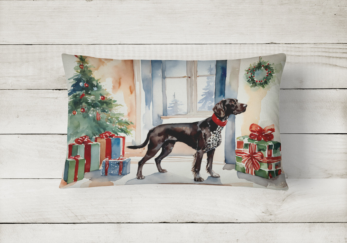 German Shorthaired Pointer Cozy Christmas Decorative Throw Pillow 12x16 Indoor Outdoor Accent Cushion, Fabric Cover with Insert for Sofa, Bed, Porch & Living Room