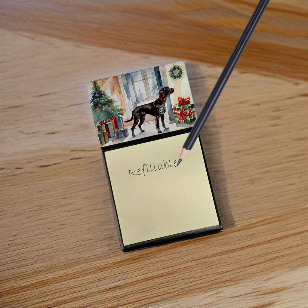 German Shorthaired Pointer Cozy Christmas Watercolor Sticky Note Holder Refillable Dispenser Desk Accessory 3x3 Pad Gift