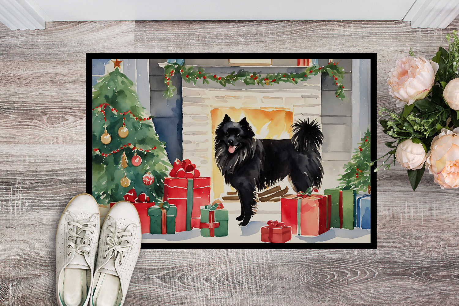 German Spitz Cozy Christmas Doormat Indoor Outdoor 18H X 27W Front Door Mat Rugs for Entryway, Non Slip Washable