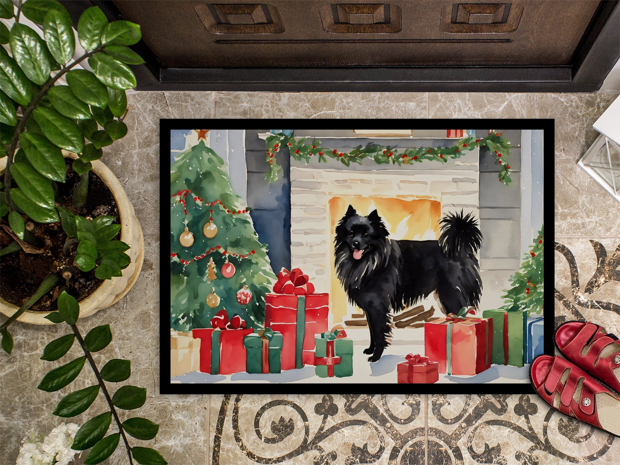 German Spitz Cozy Christmas Doormat Indoor Outdoor 18H X 27W Front Door Mat Rugs for Entryway, Non Slip Washable