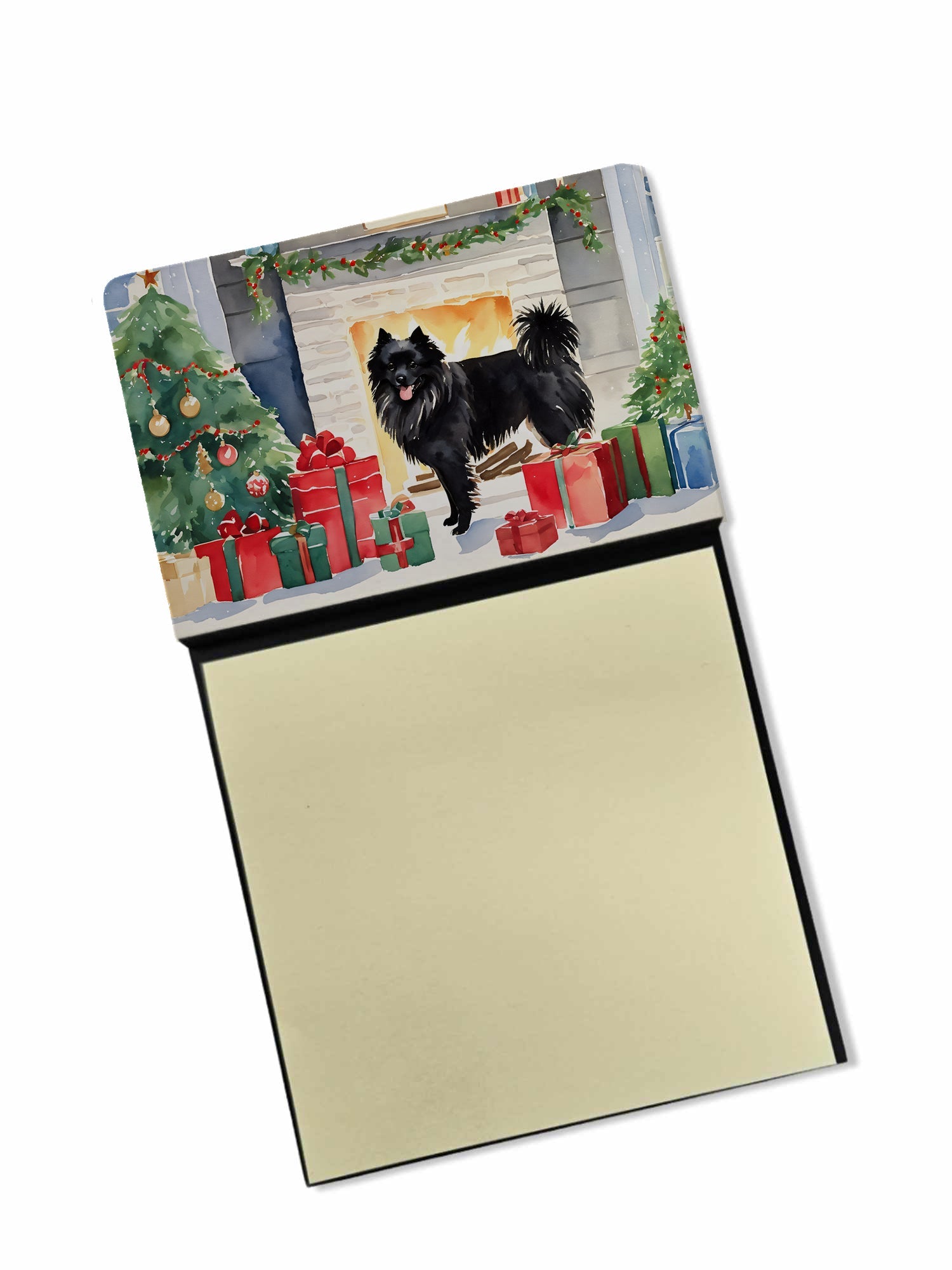 German Spitz Cozy Christmas Watercolor Sticky Note Holder Refillable Dispenser Desk Accessory 3x3 Pad Gift