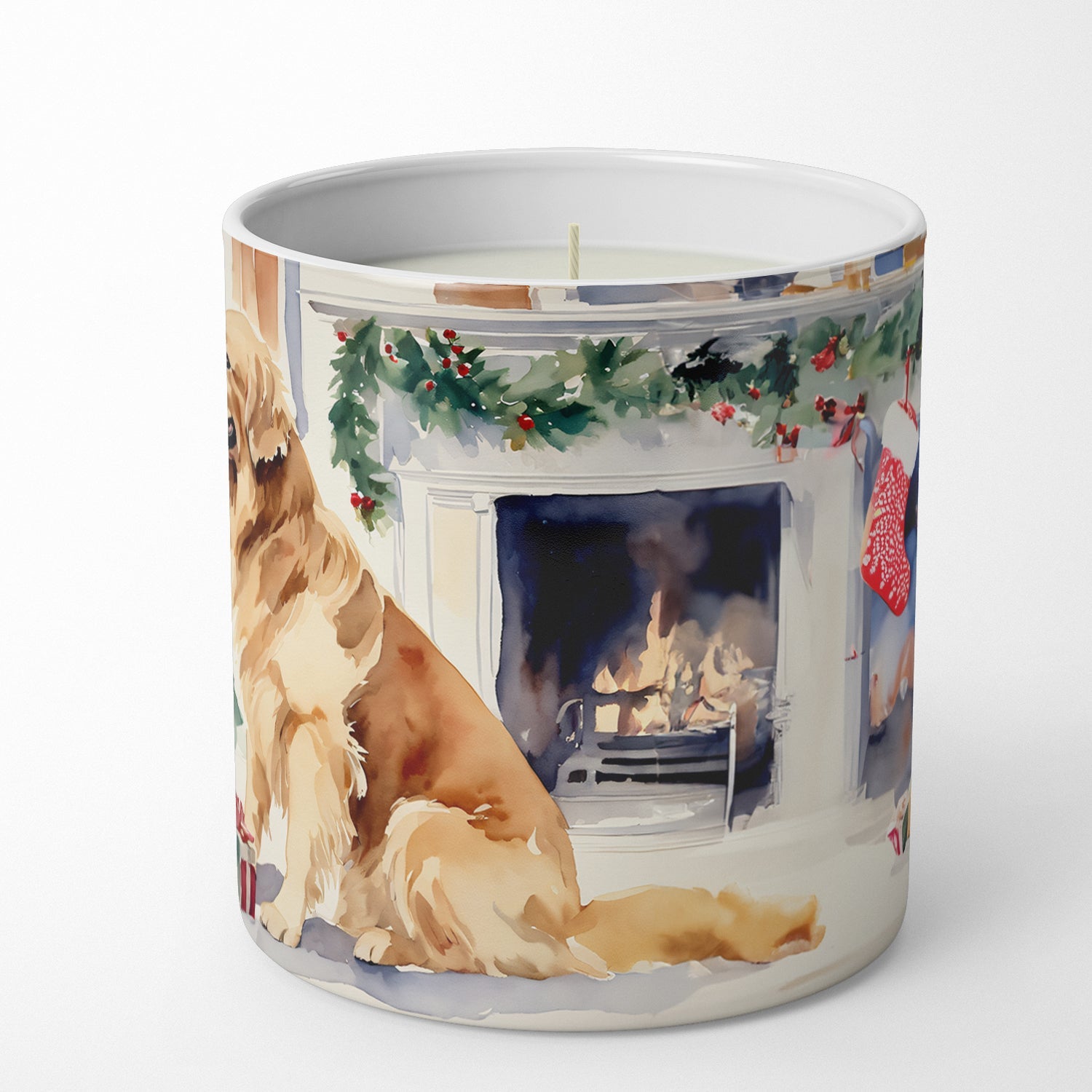 Golden Retriever Cozy Christmas Decorative Soy Candle Nature Soy Wax Essential Oil Home Decor Ideal for Bedroom Kitchen Bath Office Gift, 10 oz