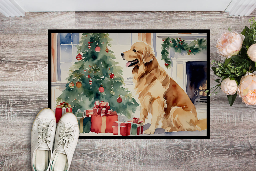 Golden Retriever Cozy Christmas Doormat Indoor Outdoor 18H X 27W Front Door Mat Rugs for Entryway, Non Slip Washable