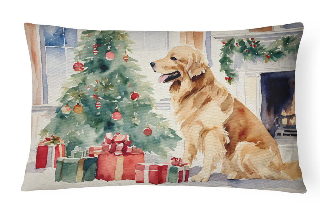 Golden Retriever Cozy Christmas Decorative Throw Pillow 12x16 Indoor Outdoor Accent Cushion, Fabric Cover with Insert for Sofa, Bed, Porch & Living Room