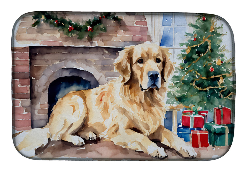 Golden Retriever Cozy Christmas Dish Drying Mat Absorbent Dish Drying Mat Pad for Kitchen Counter Dish Drainer Mat for Countertop, 14 x 21", Multicolor