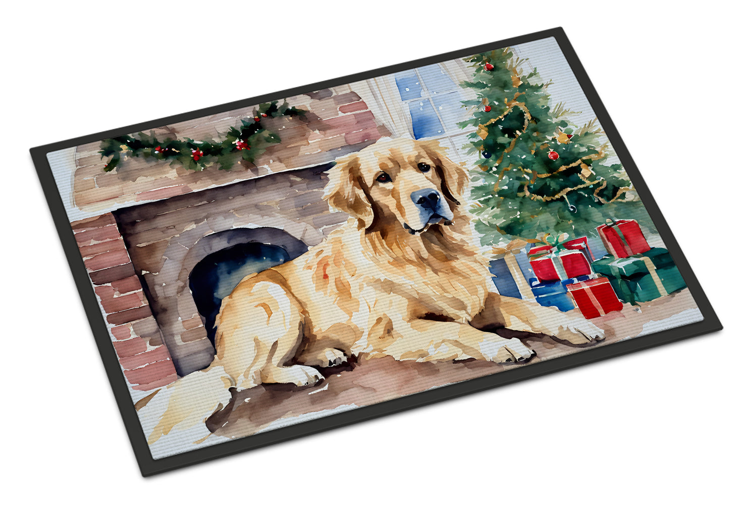 Golden Retriever Cozy Christmas Doormat Indoor Outdoor 18H X 27W Front Door Mat Rugs for Entryway, Non Slip Washable