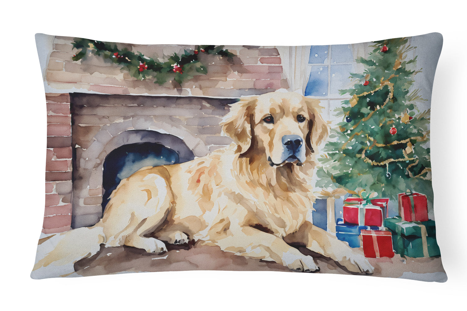 Golden Retriever Cozy Christmas Decorative Throw Pillow 12x16 Indoor Outdoor Accent Cushion, Fabric Cover with Insert for Sofa, Bed, Porch & Living Room