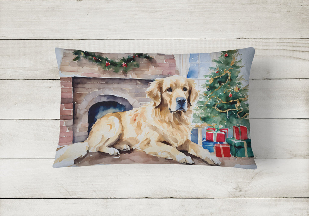 Golden Retriever Cozy Christmas Decorative Throw Pillow 12x16 Indoor Outdoor Accent Cushion, Fabric Cover with Insert for Sofa, Bed, Porch & Living Room