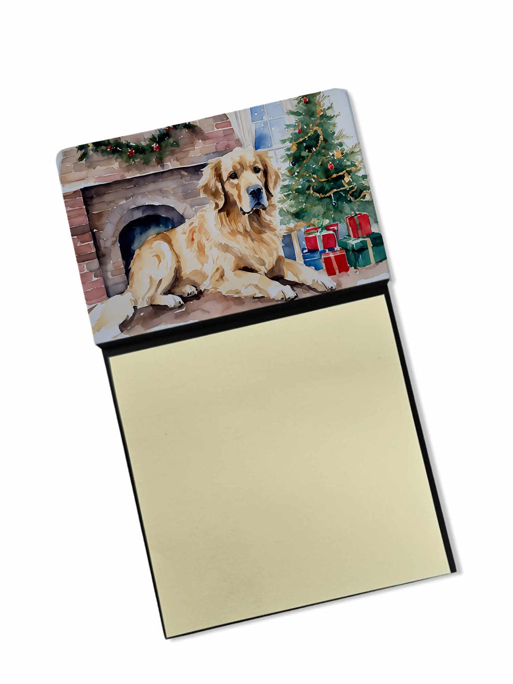 Golden Retriever Cozy Christmas Watercolor Sticky Note Holder Refillable Dispenser Desk Accessory 3x3 Pad Gift