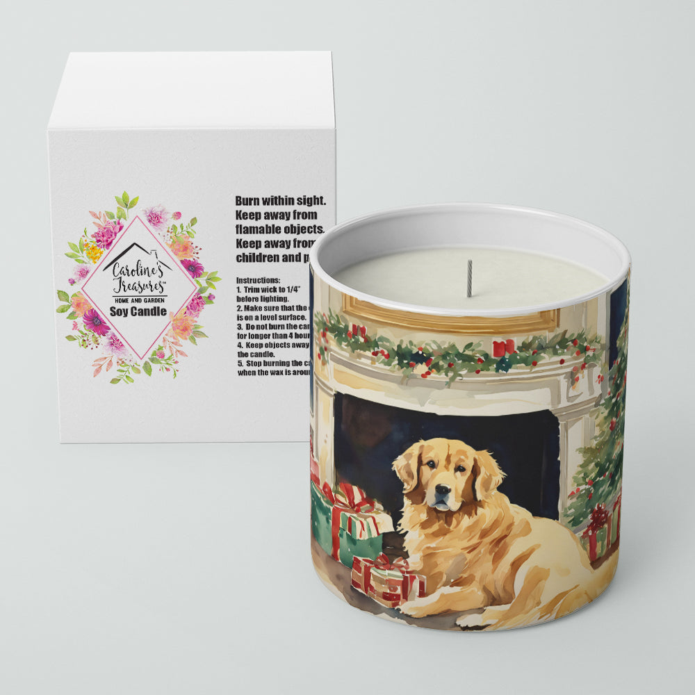 Golden Retriever Cozy Christmas Decorative Soy Candle Nature Soy Wax Essential Oil Home Decor Ideal for Bedroom Kitchen Bath Office Gift, 10 oz