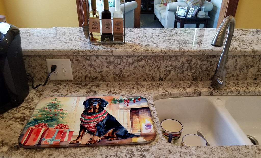 Gordon Setter Cozy Christmas Dish Drying Mat Absorbent Dish Drying Mat Pad for Kitchen Counter Dish Drainer Mat for Countertop, 14 x 21", Multicolor