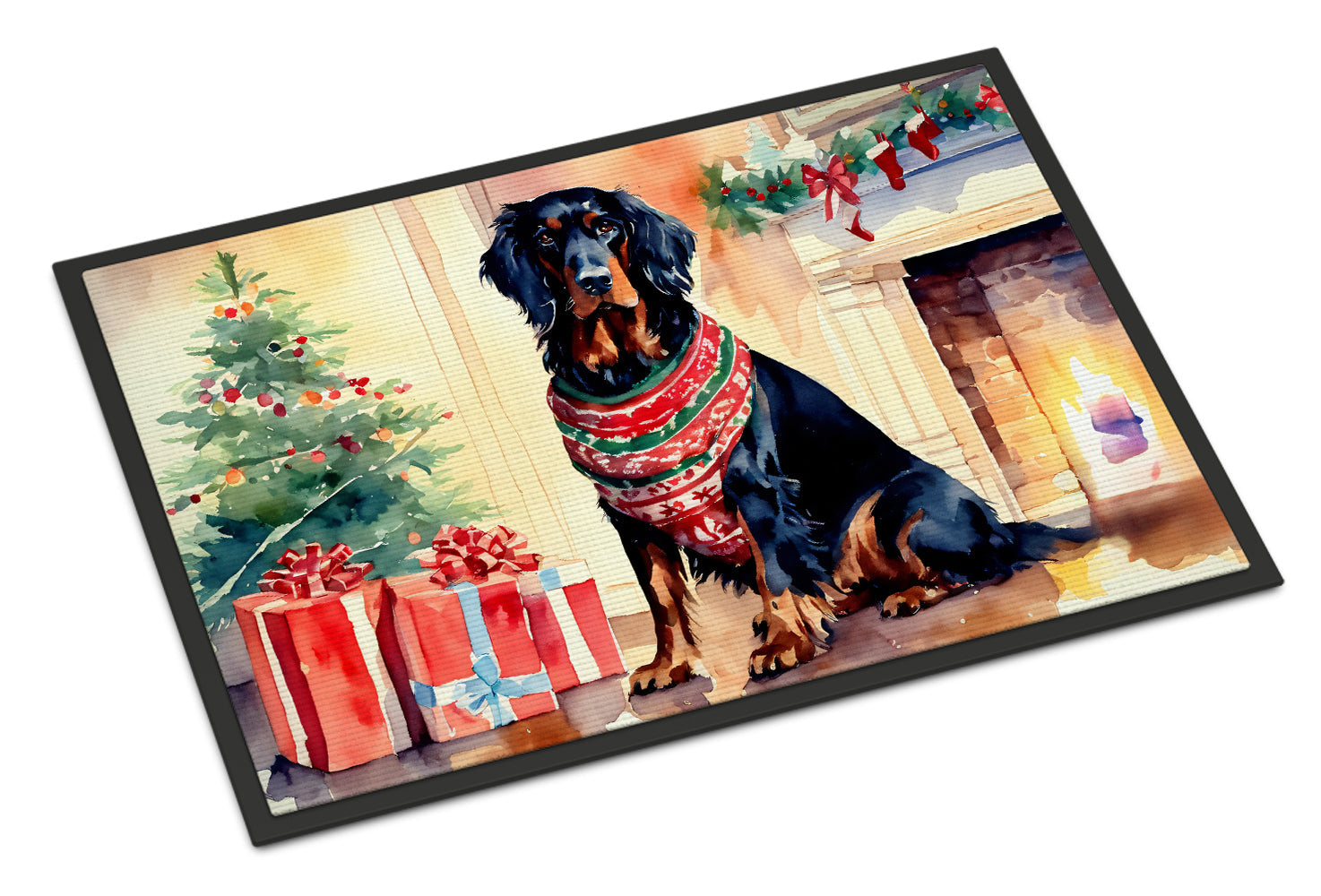 Gordon Setter Cozy Christmas Doormat Indoor Outdoor 18H X 27W Front Door Mat Rugs for Entryway, Non Slip Washable