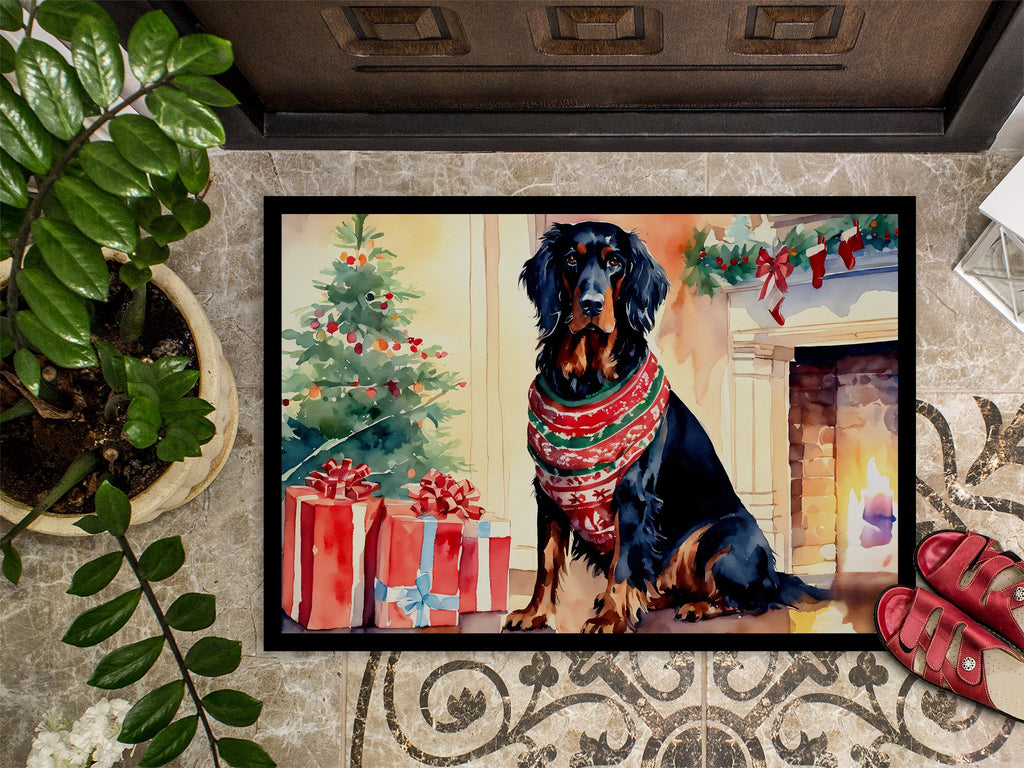 Gordon Setter Cozy Christmas Doormat Indoor Outdoor 18H X 27W Front Door Mat Rugs for Entryway, Non Slip Washable