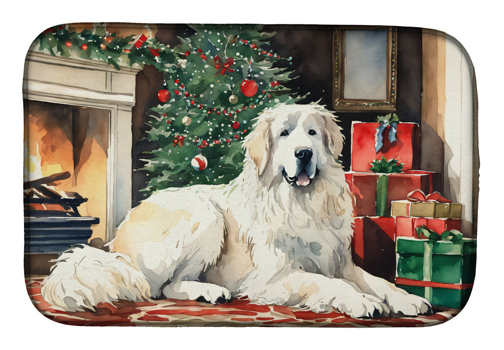 Great Pyrenees Cozy Christmas Dish Drying Mat Absorbent Dish Drying Mat Pad for Kitchen Counter Dish Drainer Mat for Countertop, 14 x 21", Multicolor
