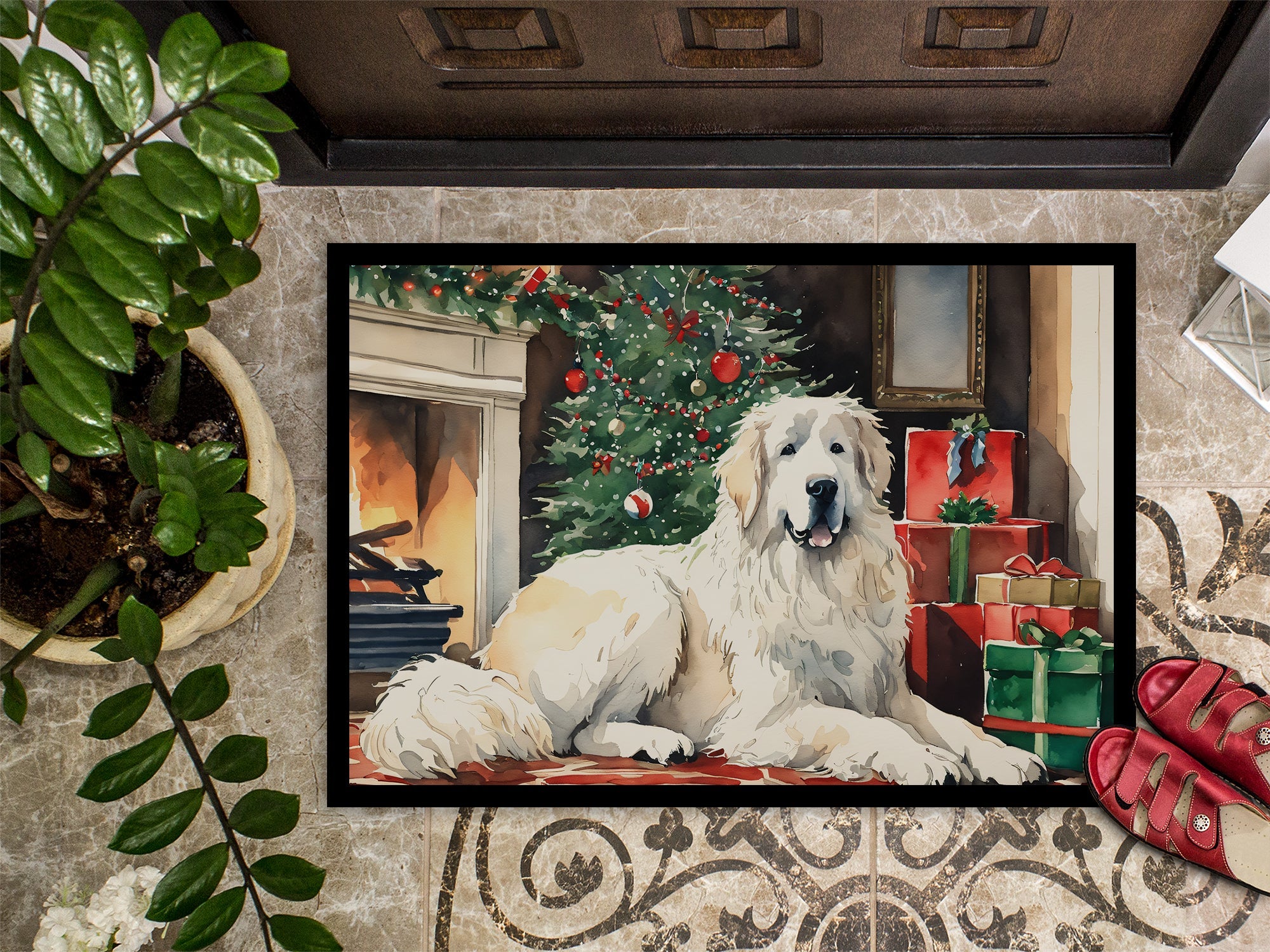 Great Pyrenees Cozy Christmas Doormat Indoor Outdoor 24H X 36W Front Door Mat Rugs for Entryway, Non Slip Washable Low Pile,