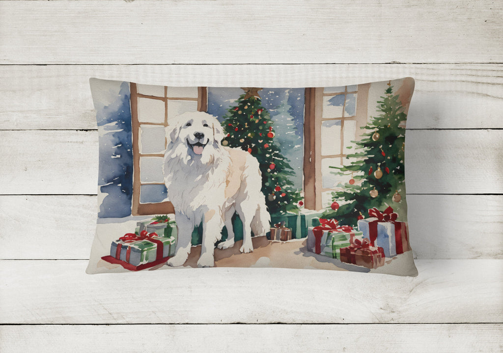 Great Pyrenees Cozy Christmas Decorative Throw Pillow 12x16 Indoor Outdoor Accent Cushion, Fabric Cover with Insert for Sofa, Bed, Porch & Living Room