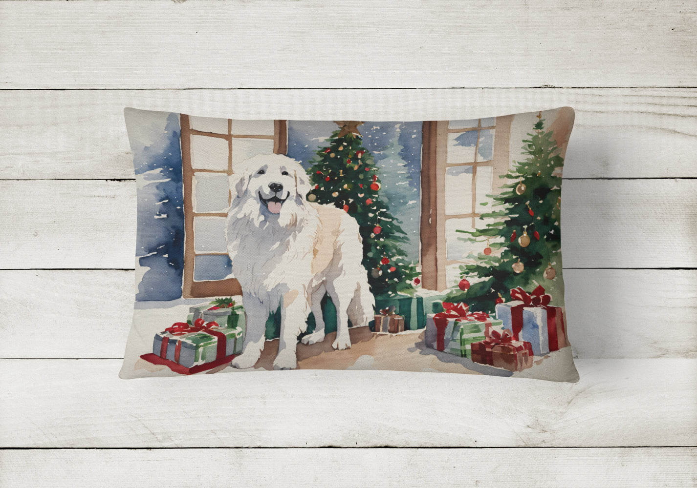 Great Pyrenees Cozy Christmas Decorative Throw Pillow 12x16 Indoor Outdoor Accent Cushion, Fabric Cover with Insert for Sofa, Bed, Porch & Living Room