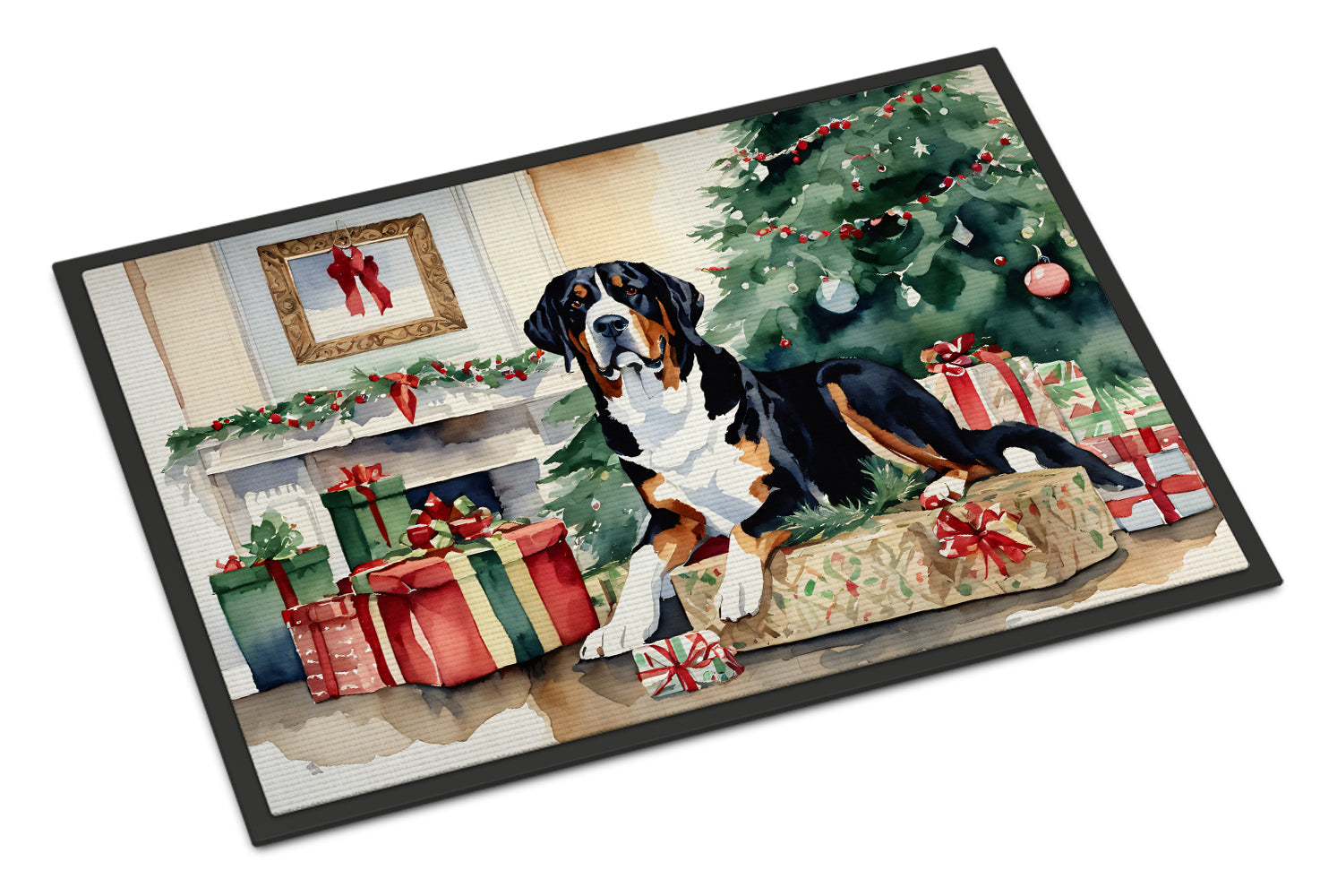 Greater Swiss Mountain Dog Cozy Christmas Doormat Indoor Outdoor 18H X 27W Front Door Mat Rugs for Entryway, Non Slip Washable