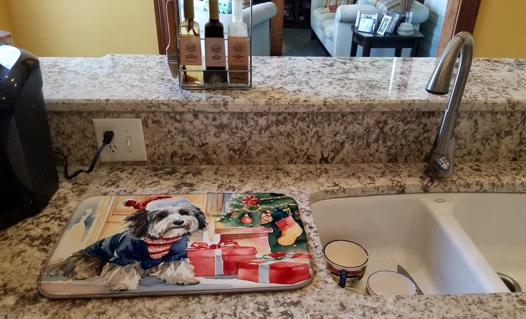 Havanese Cozy Christmas Dish Drying Mat Absorbent Dish Drying Mat Pad for Kitchen Counter Dish Drainer Mat for Countertop, 14 x 21", Multicolor