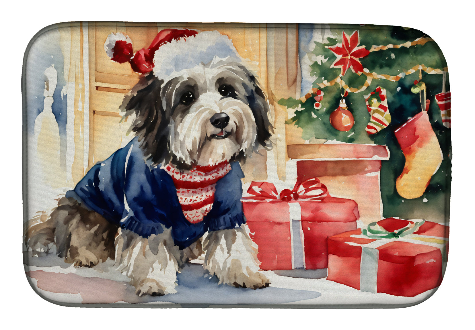 Havanese Cozy Christmas Dish Drying Mat Absorbent Dish Drying Mat Pad for Kitchen Counter Dish Drainer Mat for Countertop, 14 x 21", Multicolor