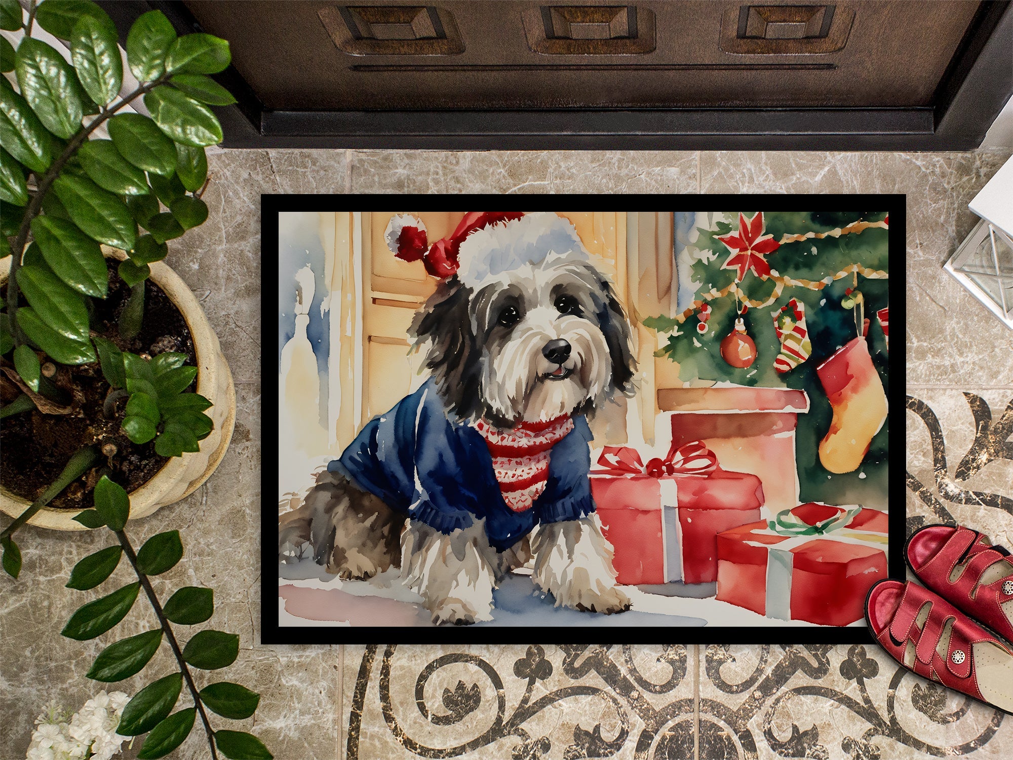 Havanese Cozy Christmas Doormat Indoor Outdoor 24H X 36W Front Door Mat Rugs for Entryway, Non Slip Washable Low Pile,