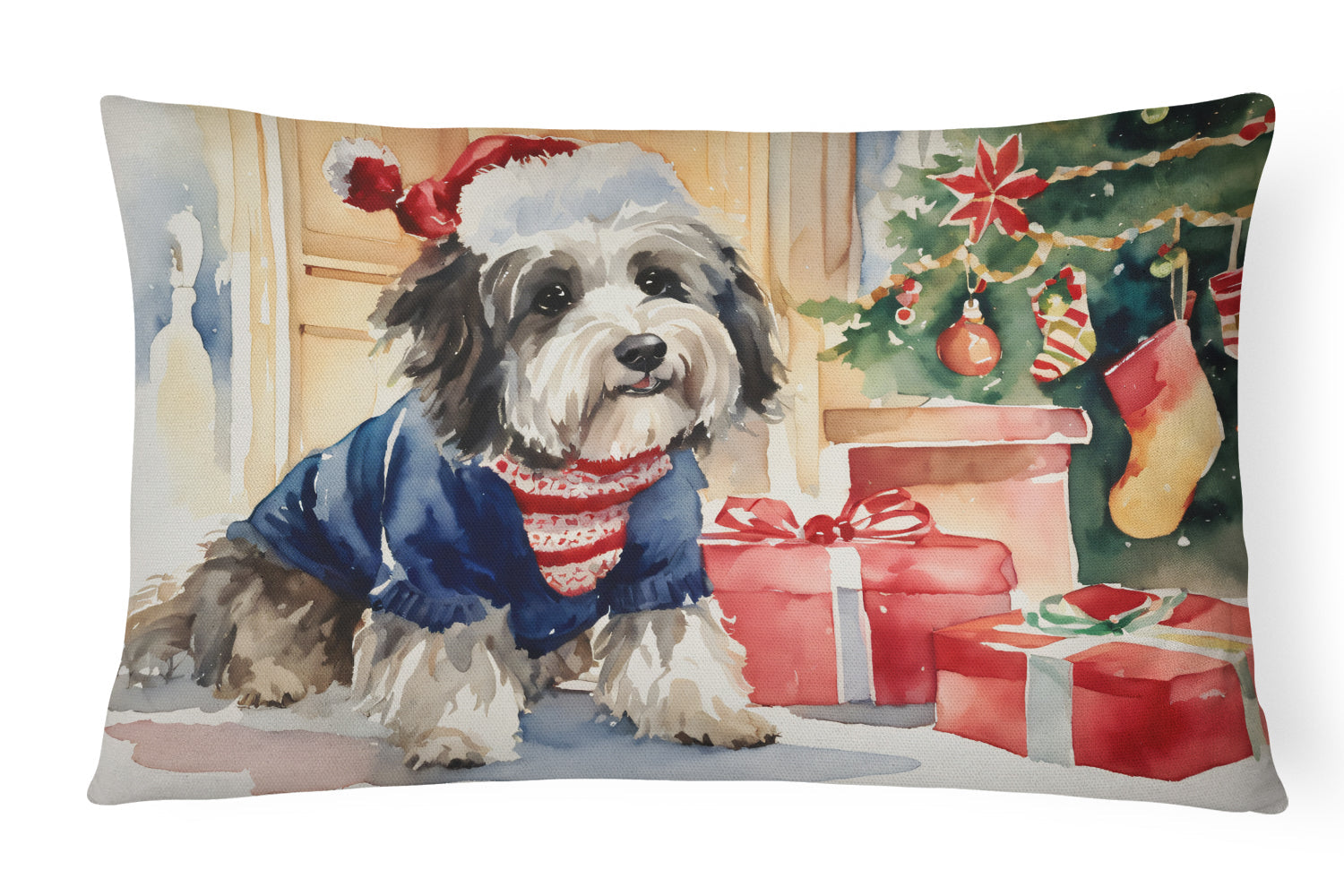 Havanese Cozy Christmas Decorative Throw Pillow 12x16 Indoor Outdoor Accent Cushion, Fabric Cover with Insert for Sofa, Bed, Porch & Living Room