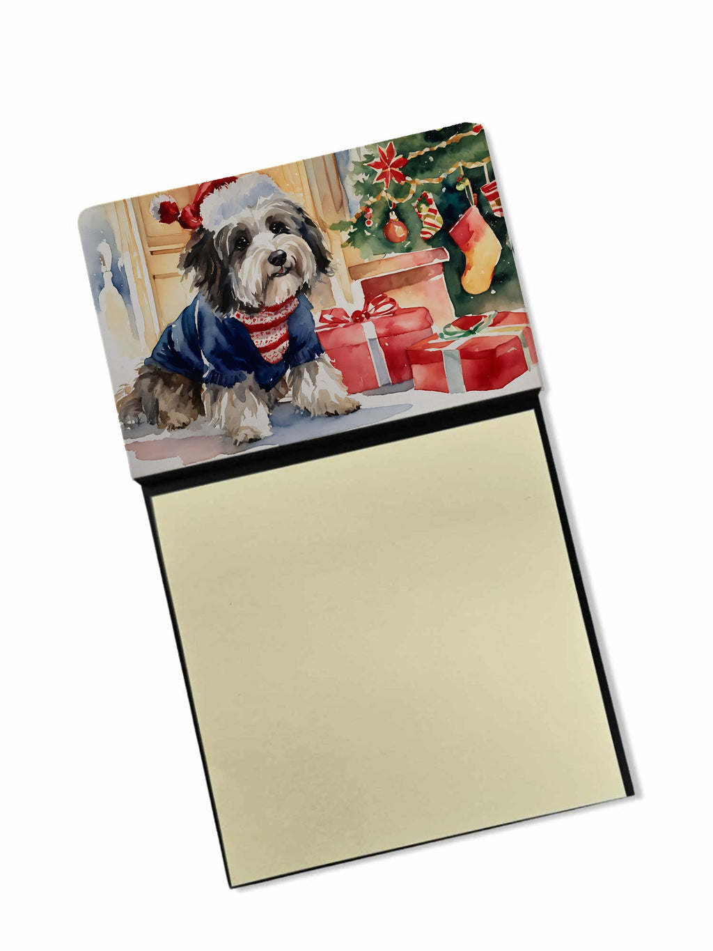 Havanese Cozy Christmas Watercolor Sticky Note Holder Refillable Dispenser Desk Accessory 3x3 Pad Gift