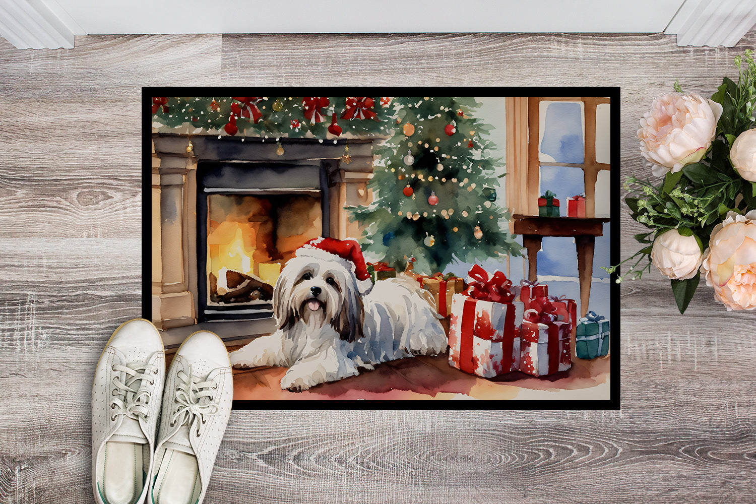 Havanese Cozy Christmas Doormat Indoor Outdoor 24H X 36W Front Door Mat Rugs for Entryway, Non Slip Washable Low Pile,
