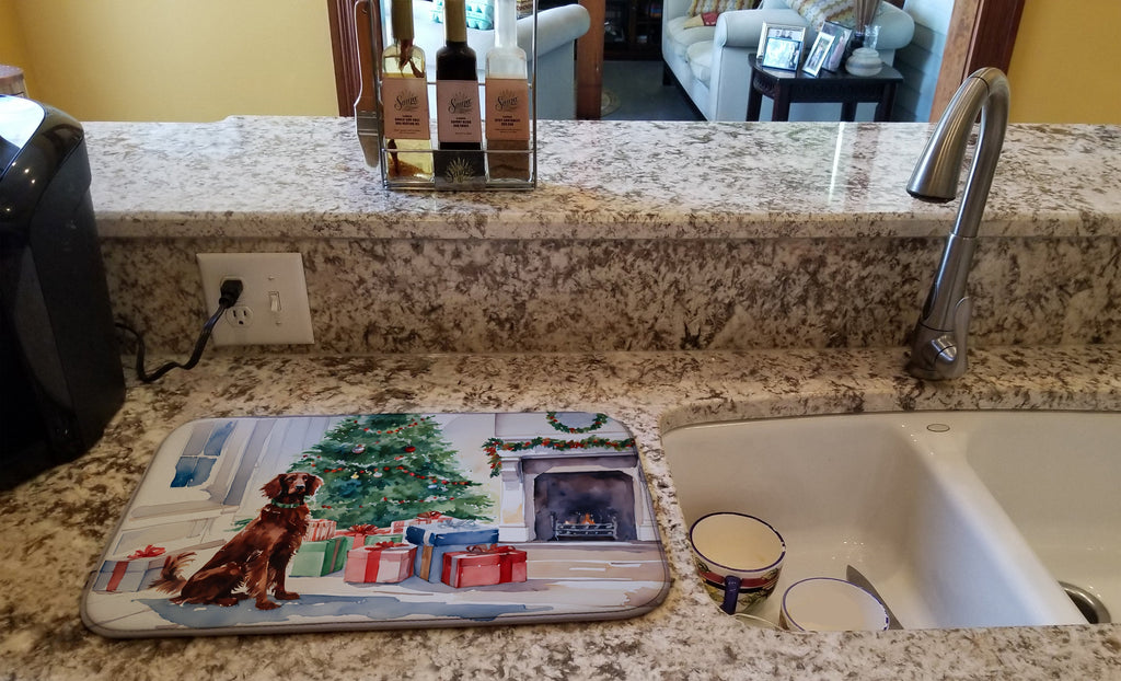 Irish Setter Cozy Christmas Dish Drying Mat Absorbent Dish Drying Mat Pad for Kitchen Counter Dish Drainer Mat for Countertop, 14 x 21", Multicolor