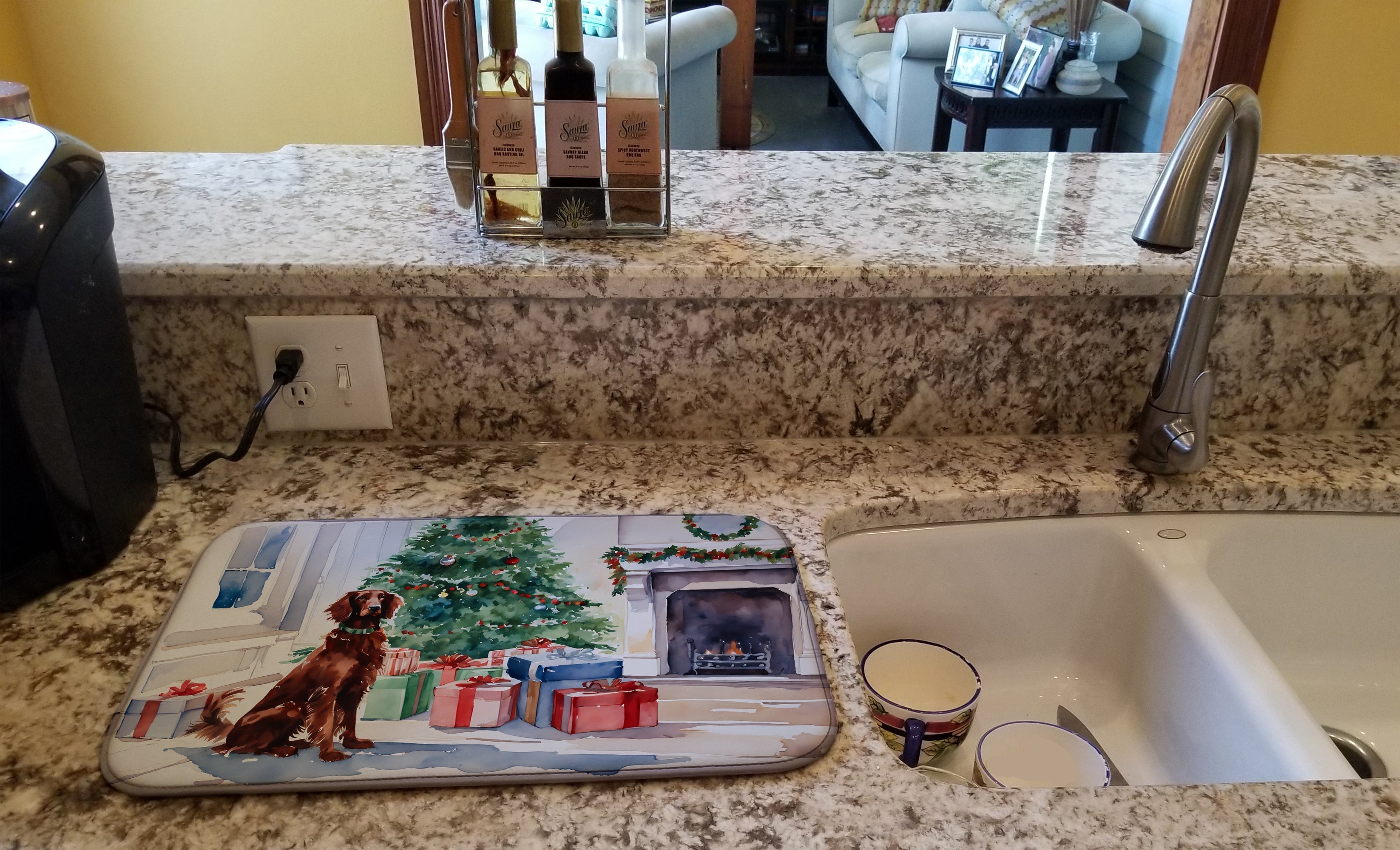 Irish Setter Cozy Christmas Dish Drying Mat Absorbent Dish Drying Mat Pad for Kitchen Counter Dish Drainer Mat for Countertop, 14 x 21", Multicolor