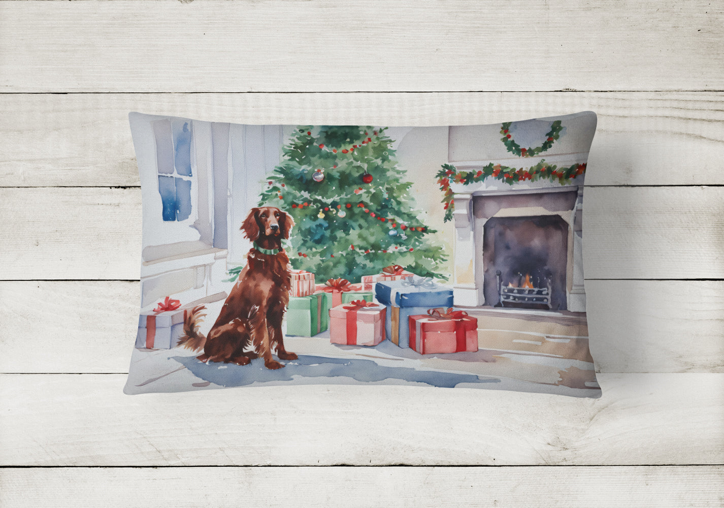 Irish Setter Cozy Christmas Decorative Throw Pillow 12x16 Indoor Outdoor Accent Cushion, Fabric Cover with Insert for Sofa, Bed, Porch & Living Room
