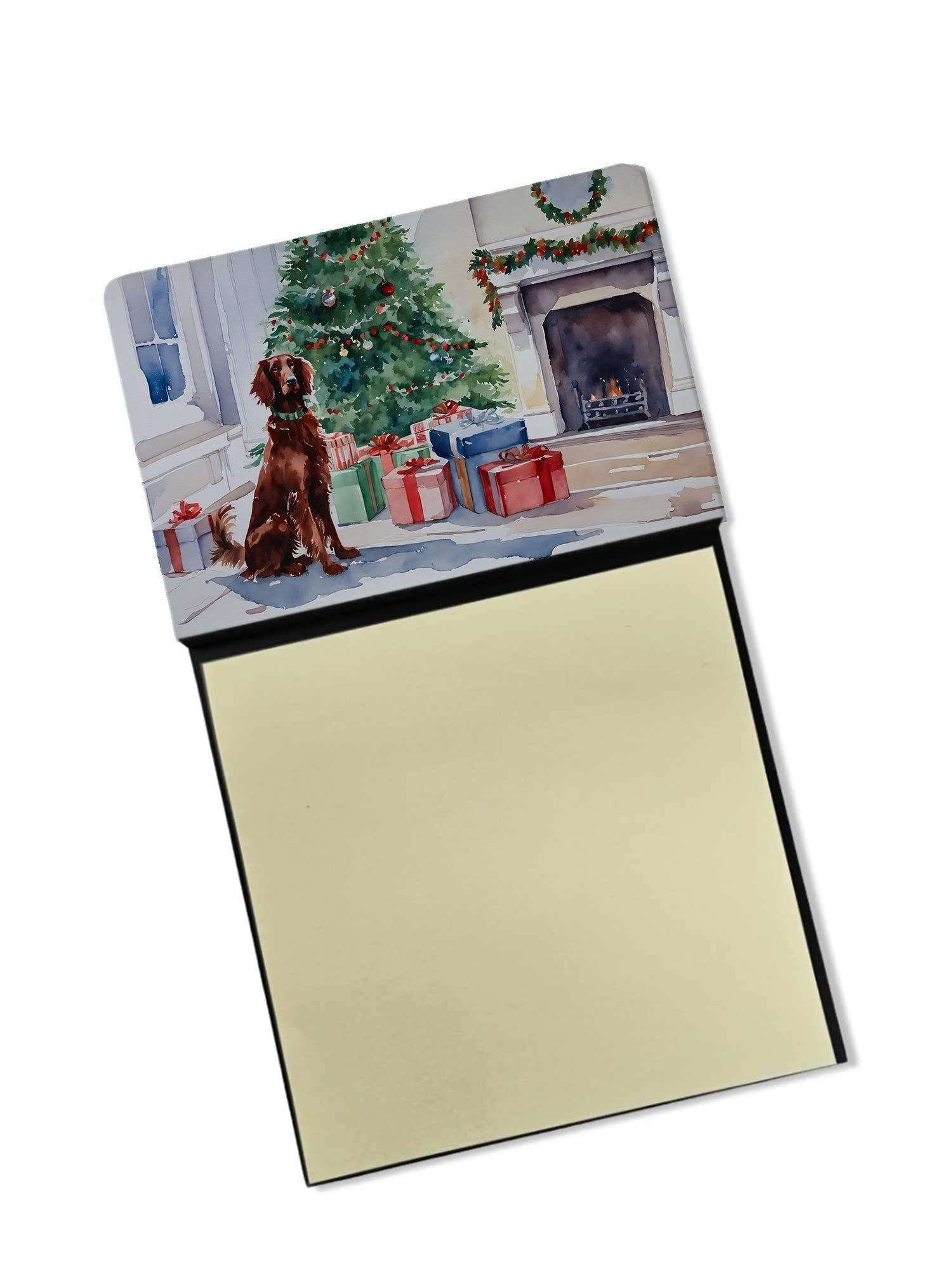 Irish Setter Cozy Christmas Watercolor Sticky Note Holder Refillable Dispenser Desk Accessory 3x3 Pad Gift