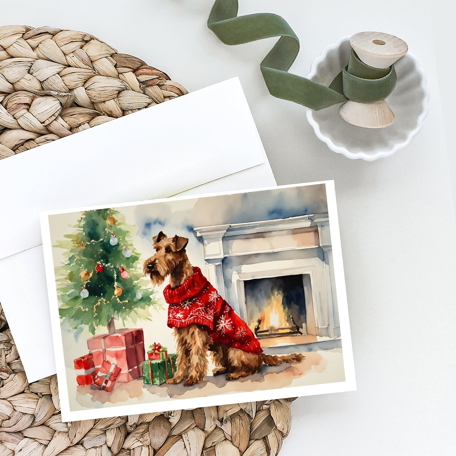 Irish Terrier Cozy Christmas Greeting Cards Pack of 8 Blank Cards with Envelopes Whimsical A7 Size 5x7